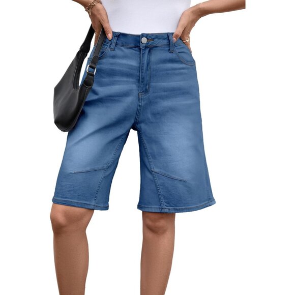 Womens Denim Shorts Cotton Loose Fit Knee Length Casual Summer Vacation - Picture 6 of 7